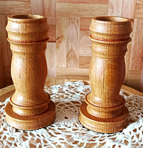 Pair oak turned wooden - of,