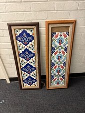 Pair of Framed Turkish/Iznik Style Ceramic Tile Panels – 90x30cm Each