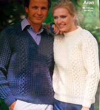 1699 VINTAGE MENS & WOMANS ARAN JUMPER SWEATER 34-44" KNITTING PATTERN Photocopy