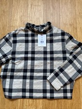 YMC Super Soft Cotton Stone Black Plaid Boxy Ruffle Neck Blouse Size S RRP £175