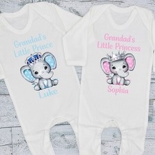 Grandad's Little Prince / Princess Personalised Elephant Baby Bib Vest Grow Tee