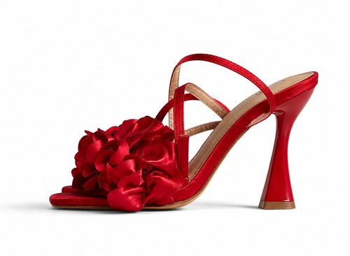 Lulus red satin floral high - red,