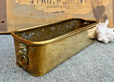 VINTAGE SOLID BRASS WINDOW BOX PLANT TROUGH WITH LIONS HEAD LOOP HANDLES