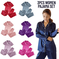 3Pcs SetWomen Satin Pyjamas