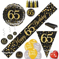 Black 65th & Happy Birthday Party Decorations Buntings Balloons Banners Gold age