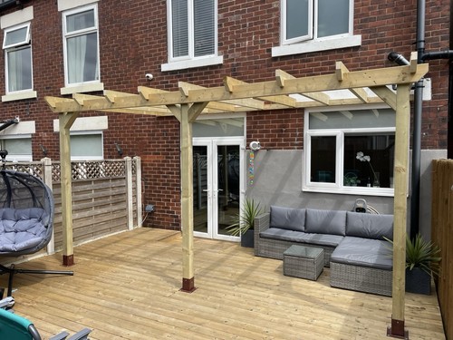 Wooden pergola lean - to,