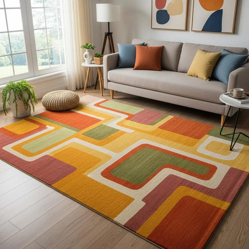 Vintage 1970s style rug orange - style,