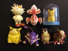 7 X Pokemon Figures TOMY Pikachu Meowth Rattata Goldeen Pidgey Pidgeotto Dome