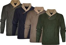 Cable Knit Jumper Shawl Neck Plain Knitted Pullover Top w/ Sherpa Lined Collar