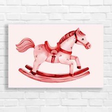 Whimsical Wooden Rocking Horse Red Canvas Print Large Picture Wall Art