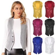 Women Men Glitter Sequins Waistcoat Sleeveless Open Front Suit Vest Tops Jacket