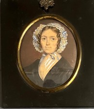 Regency School : Portrait Miniature Harriet Hackey , Oval Watercolor On Card