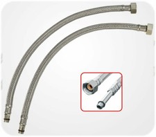 Pair 10mm Flexible Monobloc Tap Connectors 300mm Long Female Ends M10 Thread