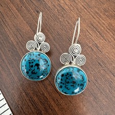 Sterling Silver 925 With Round Turquoise Stone Earrings