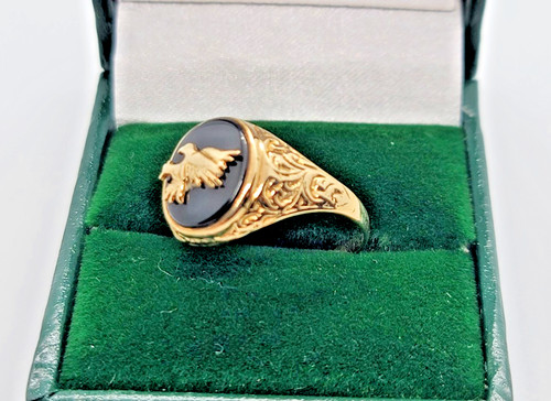 Mens 9ct gold onyx emblem - mens,