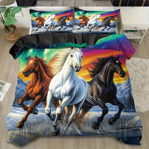 Snow aurora horse doona - snow,