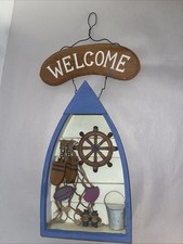 Wooden Fishing Row Boat Wall Hanging Welcome Sign Cabin Mancave Nautical 16x9”