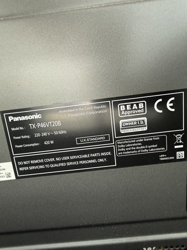 Panasonic viera p46vt20b - panasonic, tx-p46vt20b