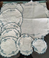 Set of 8 vintage hand made embroidered dressing table cloth mat doilies doily