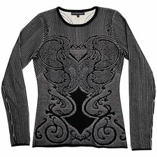 Alexander McQueen Black Wool Silk Long Sleeve Lace Sweatshirt Top SMALL Corset