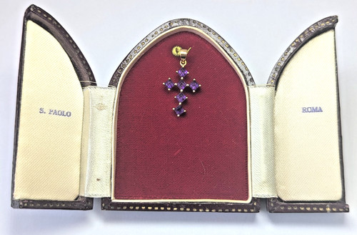 9ct gold amethyst cross - 9ct, gold,