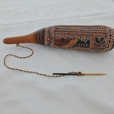 Peruvian Indian Hand-Made Guiro Carved Dried Gourd Rattle Rain Stick Folkart 9+"