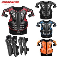Kids Motorcycle Motocross Bike Chest Back Body Armour Protector Vest Kneepad Set