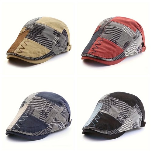 Unisex patchwork plaid caps - unisex,