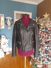 REAL LEATHER BLACK  12 10 NEW LOOK VINTAGE RANGE BOMBER BIKER PARKA