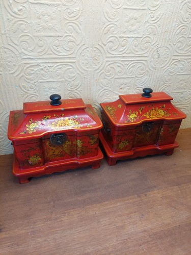 Pair red laquered chinese - red,