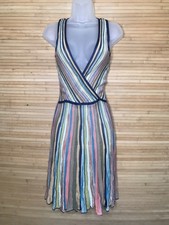 vintage Missoni sport Stripe Faux Wrap Knitted Dress 2 Sleeveless V-Neck Midi