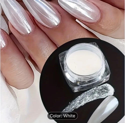 White pearl chrome nail - white,