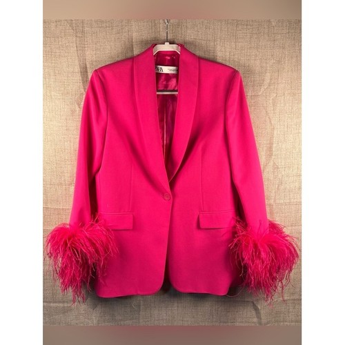 Zara jacket pink feather cuffs - zara,