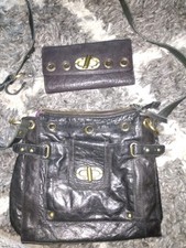 River Island Vintage Black Leather Shoulder Bag. With Matching Purse