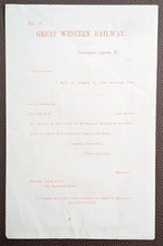 c.1880s Great Western Railway Form – Consolidated Guaranteed Stock