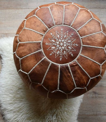 Genuine round pouf - pouf, leather