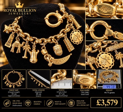 18ct solid gold charm bracelet - solid,