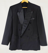 Vintage 60s 70s Men's Black Tuxedo Jacket Peak Satin Lapels Evening Dinner