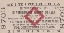British Railways Red Diamond PLATFORM Ticket BIRMINGHAM MOOR STREET 8703