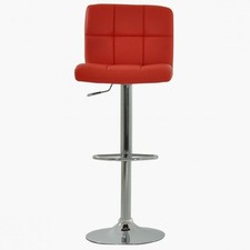 Pair of Bar Stools (2pc) Adjustable Bar Chairs PU Leather (Red)