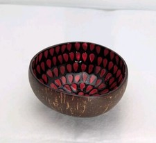 Coconut Shell Bowl Red & Black Lacquer Decorative Container Tiki Holiday Summer