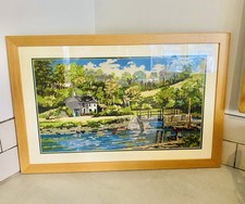 Stunning large tapestry needlework picture of cottage seen