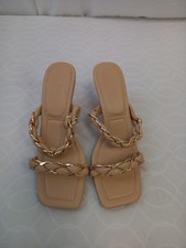 ❤️ Next Beige And Gold Plaited Strap High Heel Sandals Size 6 Bnwot