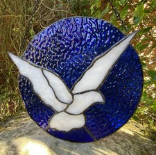 Antique Beautiful Salvaged Stained Glass Lead Lined Dove Bird Window Art Panel