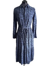 Whistles women’s blue/black eucalyptus print long sleeve midi shirt dress UK 6