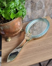 Murano Glass Venetian Large Hand Mirror 37cm Gold Flowers (Restored Flowers)