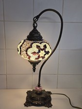 Vintage Turkish Moroccan Mosaic  Table Desk Lamp Crushed Glass Globe Lampshade 