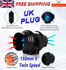 Hydroponics Growing 6 inch 150mm Inline Extractor Fan UK Plug QUIET TWIN SPEED