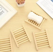 4 Pieces  Natural Wooden Soap Tray Bathroom Kitchen Bamboo Holder Dish Box Rack