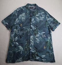 M&S Mens Shirt Large Blue Green Jade Frogs 